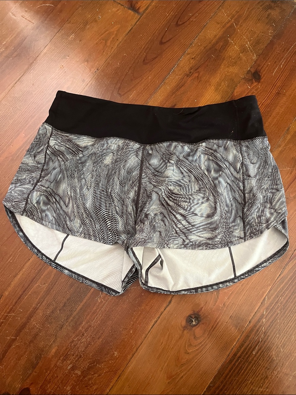 lululemon athletica Black Waistband Gray Marble-Print Athletic Shorts